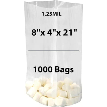 LDPE Clear Gusseted Poly bags 1.25 mil 8" X 4" X 21" 1000 Bags